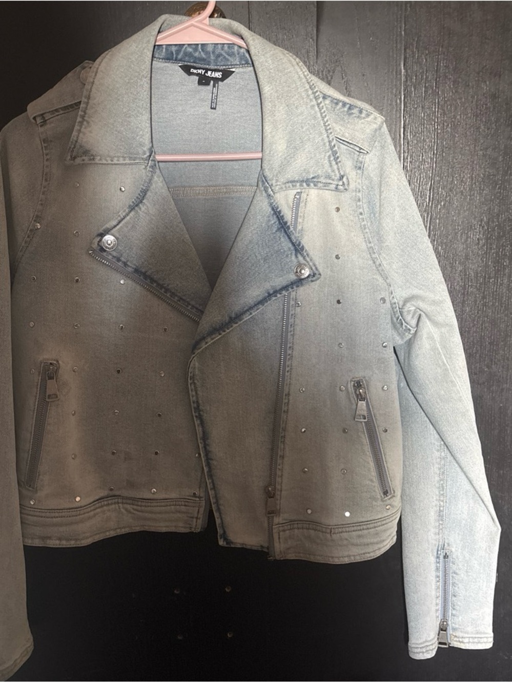 Dkny Light Gray Studded Denim Jacket
